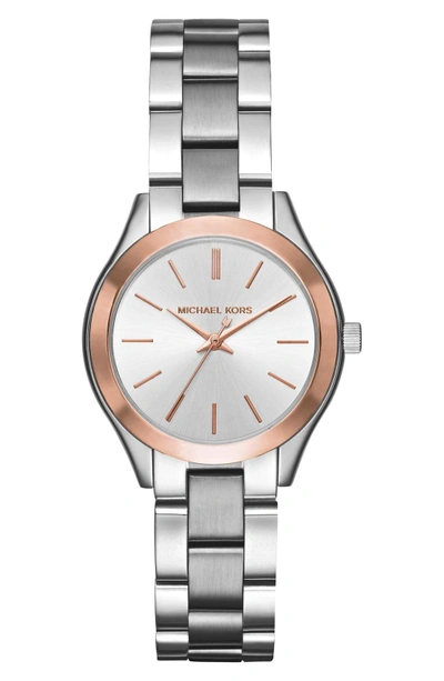 Shop Michael Michael Kors 'slim Runway' Bracelet Watch, 33mm In Silver/ Silver