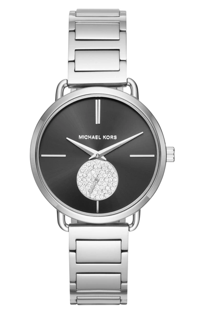 Shop Michael Kors Portia Round Bracelet Watch, 36.5mm In Silver/ Black
