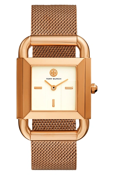 Shop Tory Burch Phipps Leather Strap Watch, 29mm X 41mm In Rose Gold/ Cream/ Rose Gold