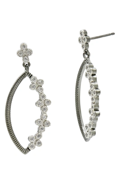 Shop Freida Rothman Industrial Finish Marquise Drop Earrings In Black/ Silver
