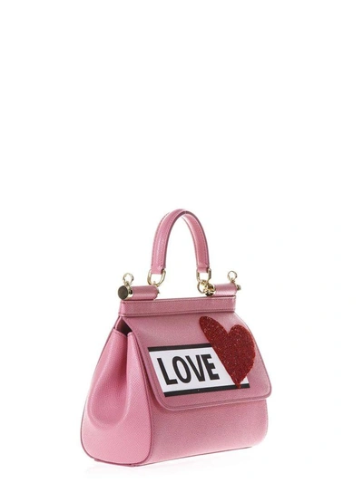 Shop Dolce & Gabbana Sicily Love Rose Leather Hand Bag