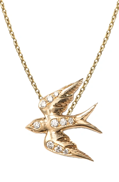 Shop Nora Kogan Diamond Swallow Pendant Necklace In Yellow Gold