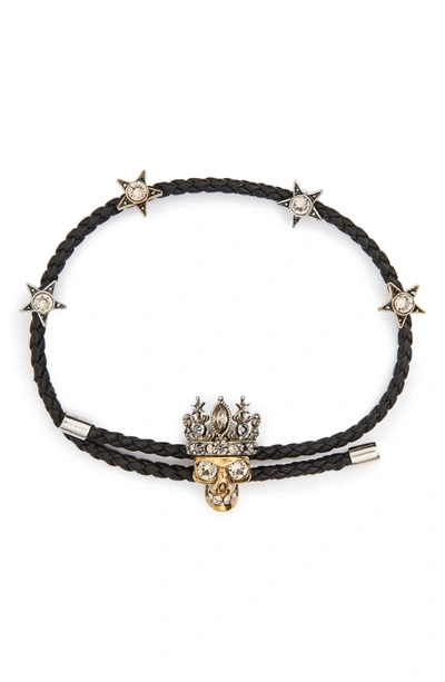 Shop Alexander Mcqueen Crystal Friendship Bracelet In Black/ Antique Gold