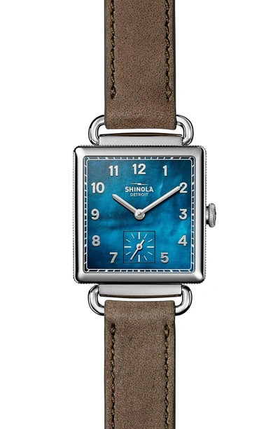 Shop Shinola Cass Leather Strap Watch, 28mm In Grey/ Navy Mother Of Pearl