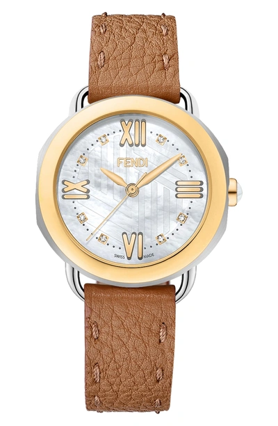 Shop Fendi Selleria Mother Of Pearl Leather Strap Watch, 36mm