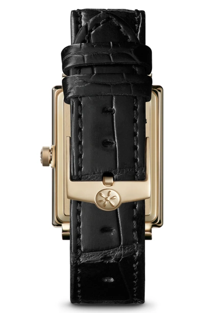 Shop Gomelsky The Shirley Fromer Alligator Strap Watch, 32mm X 25mm In Black/ Mop Sandstone/ Gold
