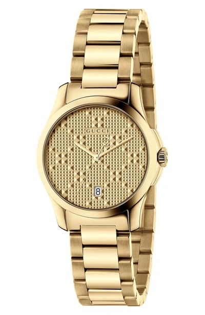 Shop Gucci G-timeless Bracelet Watch, 27mm In Gold