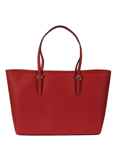Shop Michael Kors Jet Set Travel Tote In Bright Red