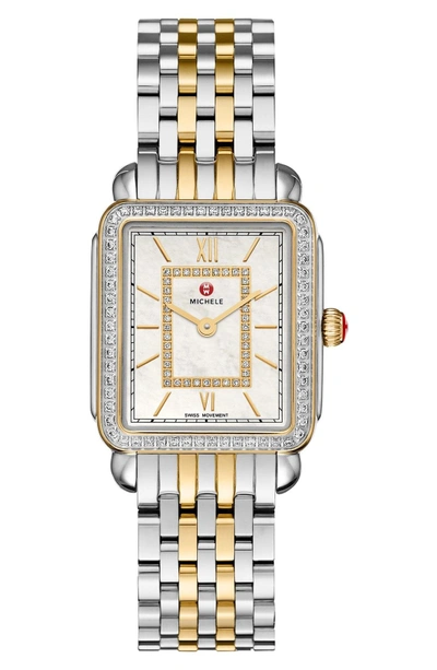 Shop Michele Deco Ii Mid Diamond Dial Watch Case, 26mm X 28mm In Silver/ Gold