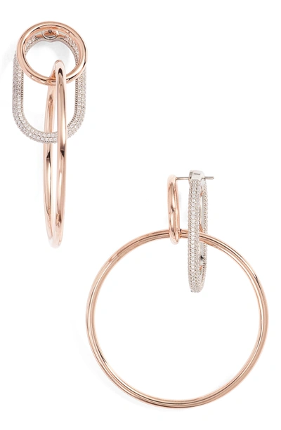 Shop Alexander Wang Triple Ring Pave Earrings In Rose Gold