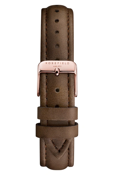 Shop Rosefield Bowery Leather Strap Watch, 38mm In Brown/ White/ Rose Gold
