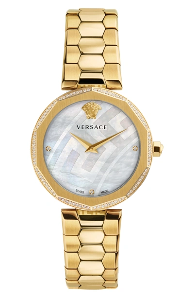 Shop Versace Idyia Diamond Bracelet Watch, 36mm In Gold/ Mop/ Gold