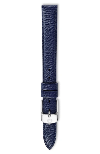 Shop Michele 12mm Saffiano Leather Watch Strap In Navy
