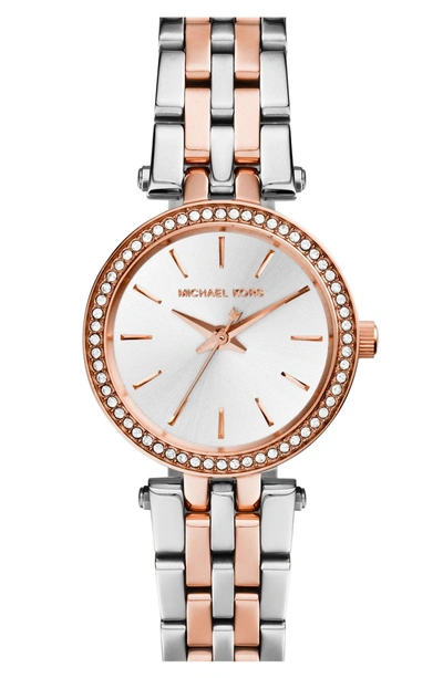 Shop Michael Michael Kors 'petite Darci' Crystal Bezel Bracelet Watch, 26mm In Silver/ Rose Gold