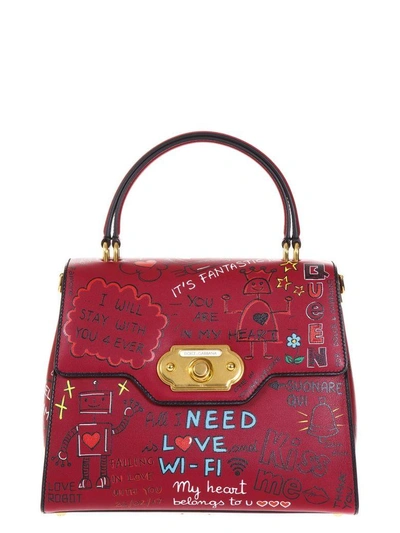 Shop Dolce & Gabbana Welcome Printed Leather Bag In Red