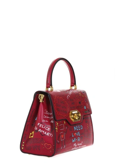 Shop Dolce & Gabbana Welcome Printed Leather Bag In Red