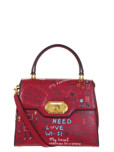 Shop Dolce & Gabbana Welcome Printed Leather Bag In Red