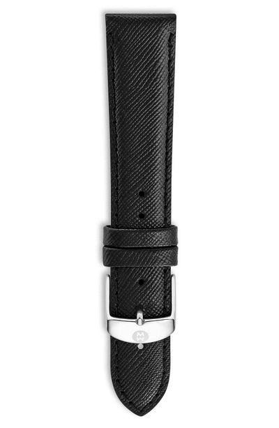 Shop Michele 18mm Saffiano Leather Watch Strap In Jet Black