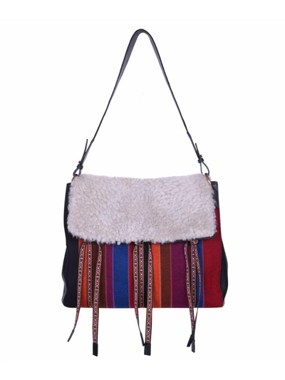 Shop Etro Shearling And Leather Bag In Multicolor