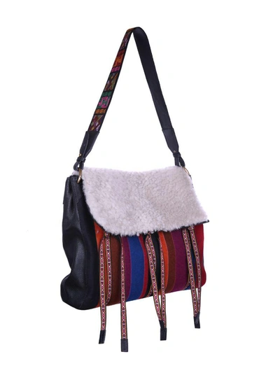 Shop Etro Shearling And Leather Bag In Multicolor