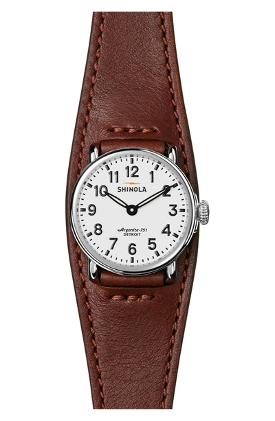 Shop Shinola Runwell Leather Strap Watch, 28mm In Dark Cognac