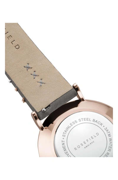 Shop Rosefield West Village Leather Strap Watch, 33mm In Grey/ White Pearl/ Rose Gold