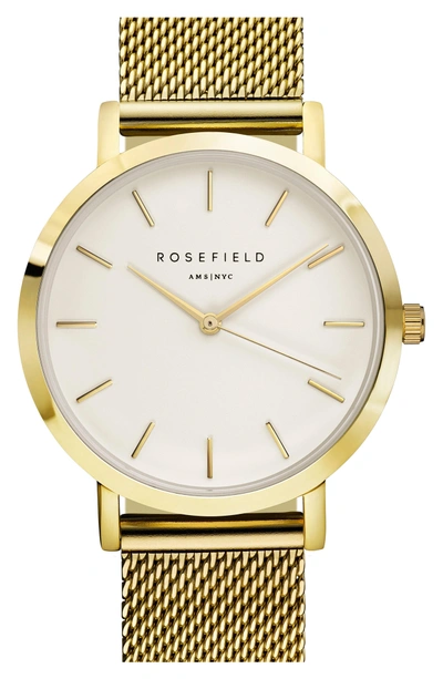 Shop Rosefield Tribeca Mesh Strap Watch, 33mm In Gold/ White/ Gold