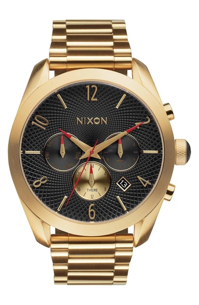 Shop Nixon 'bullet' Guilloche Chronograph Bracelet Watch, 42mm In Gold/ Black/ Red