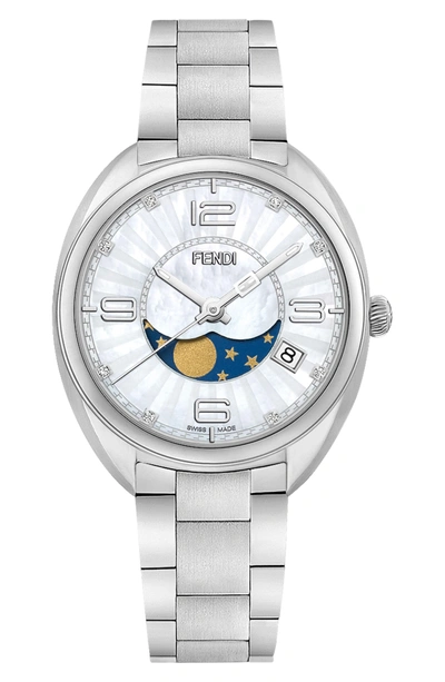Shop Fendi Momento Diamond Bracelet Watch, 34mm In Silver/ Mop/ Silver
