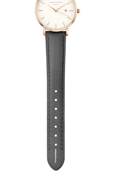 Shop Rosefield The September Issue Leather Strap Watch, 33mm In Grey/ Rose Gold