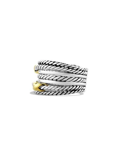 Shop David Yurman Double X Crossover Ring With 18k Gold In Silver, 13mm In Silver/gold