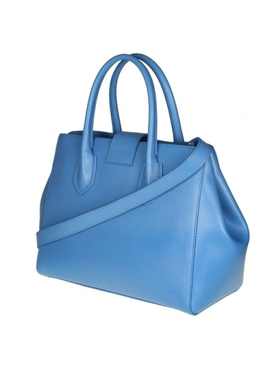 Shop Furla Metropolis M Hand Bag In Light Blue Color Leather