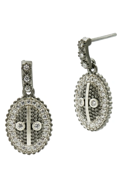Shop Freida Rothman Industrial Finish Oval Drop Earrings In Black/ Silver