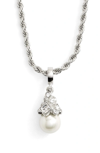 Shop Givenchy Imitation Pearl Pendant Necklace In Silver