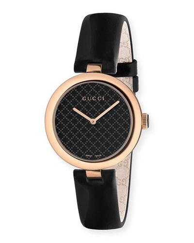 Shop Gucci 32mm Diamantissima Watch With Leather Strap, Black/rose