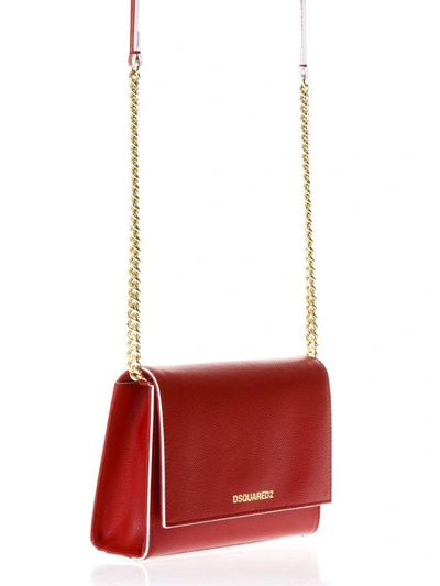 Shop Dsquared2 Red Leather Chain Strap Shoulder Bag