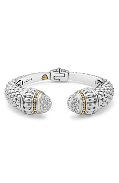 Shop Lagos Caviar Diamond Hinge Cuff In Silver