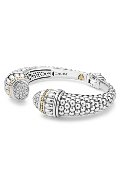 Shop Lagos Caviar Diamond Hinge Cuff In Silver