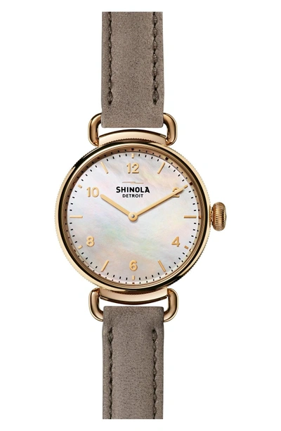 Shop Shinola Canfield Leather Strap Watch, 32mm In Grey/ White Mother Of Pearl