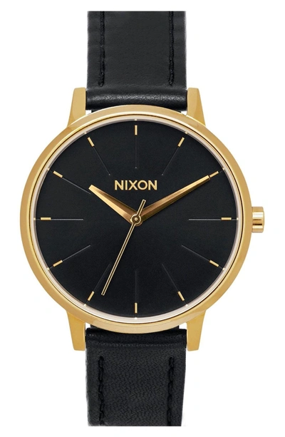Shop Nixon 'the Kensington' Leather Strap Watch, 37mm In Black/ Gold
