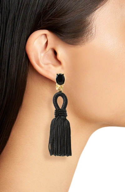 Shop Oscar De La Renta Silk Tassel Drop Earrings In Black