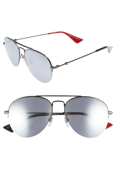 Shop Gucci 56mm Aviator Sunglasses - Ruthenium/ Silver