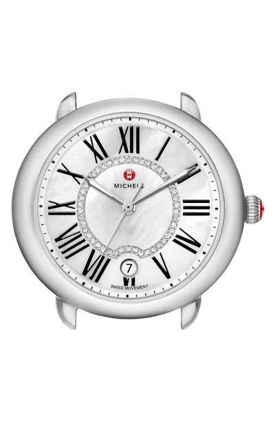 Shop Michele Serein 16 Diamond Dial Round Watch Head, 34mm X 36mm In Silver