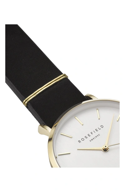 Shop Rosefield West Village Leather Strap Watch, 33mm In Black/ White/ Gold