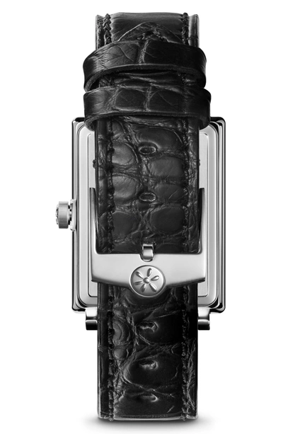 Shop Gomelsky The Shirley Fromer Diamond Alligator Strap Watch, 25mm X 32mm In Black/ Mop/ Silver