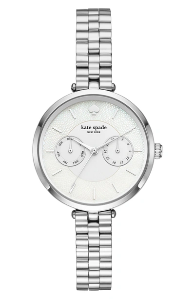 Shop Kate Spade Holland Multifunctional Bracelet Watch, 34mm In Silver/ Mop/ Silver