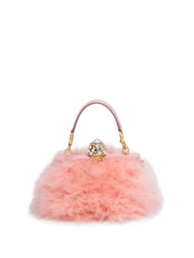 Shop Dolce & Gabbana Feather & Crystal Top Handle Bag In Rose