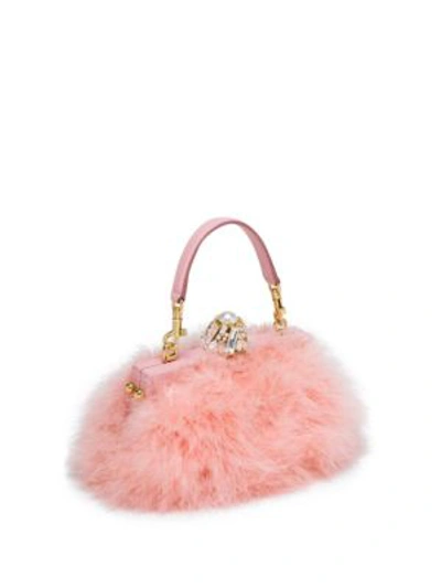 Shop Dolce & Gabbana Feather & Crystal Top Handle Bag In Rose