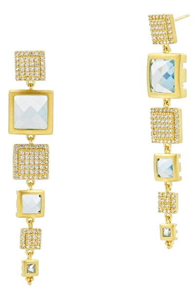 Shop Freida Rothman Ocean Azure Drop Earrings In Gold/ Aqua