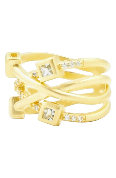 Shop Freida Rothman Ocean Azure Cubic Zirconia Ring In Gold/ Aqua
